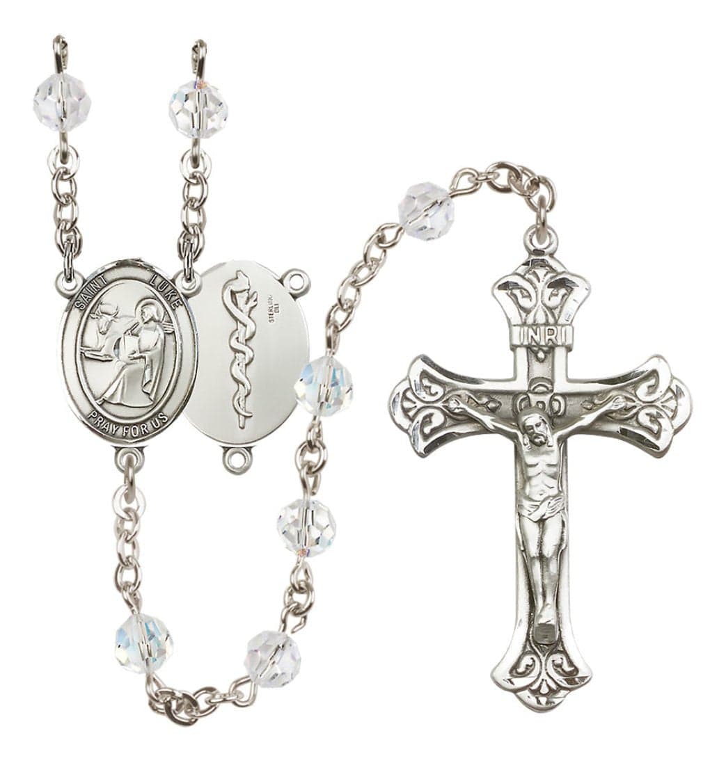 Bliss Doctor St Luke Sterling Silver Crystal Flared Crucifix Rosary,