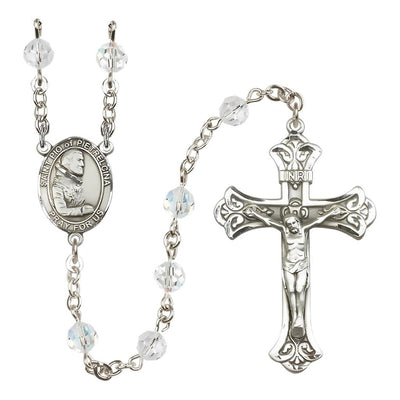 St. Padre Pio of Pietrelcina 6mm Austrian Crystal Birthstone Sterling Silver Rosary in Clear, Bliss Manufacturing