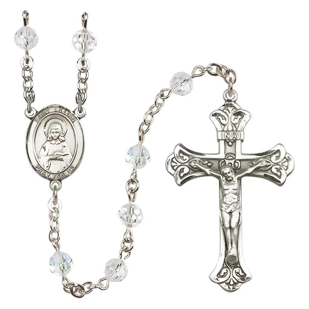 Bliss Lillian Rosary with 6mm Clear Austrian Crystal Beads and Sterling Silver,