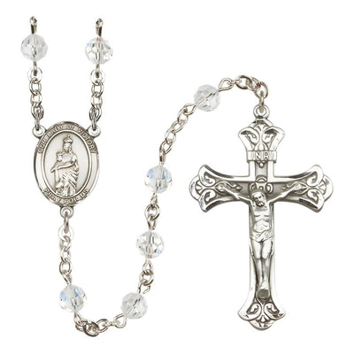 Our Lady of Victory Sterling Silver April Birthstone Clear 6mm Austrian Crystal Rosary, Bliss Manufacturing