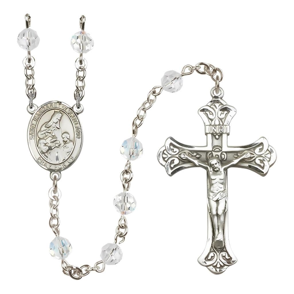 Bliss St. Margaret of Scotland Birthstone Sterling Silver Rosary n Clear,