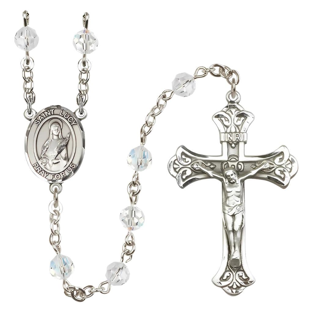 Bliss St. Lucy Rosary with 6mm Clear Austrian Crystal Beads and Sterling Silver in gift box,