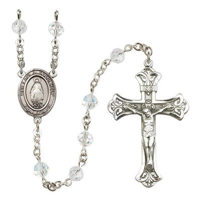 Our Lady of Good Help Sterling Silver 6mm Austrian Crystal Rosary in Clear, Bliss Manufacturing