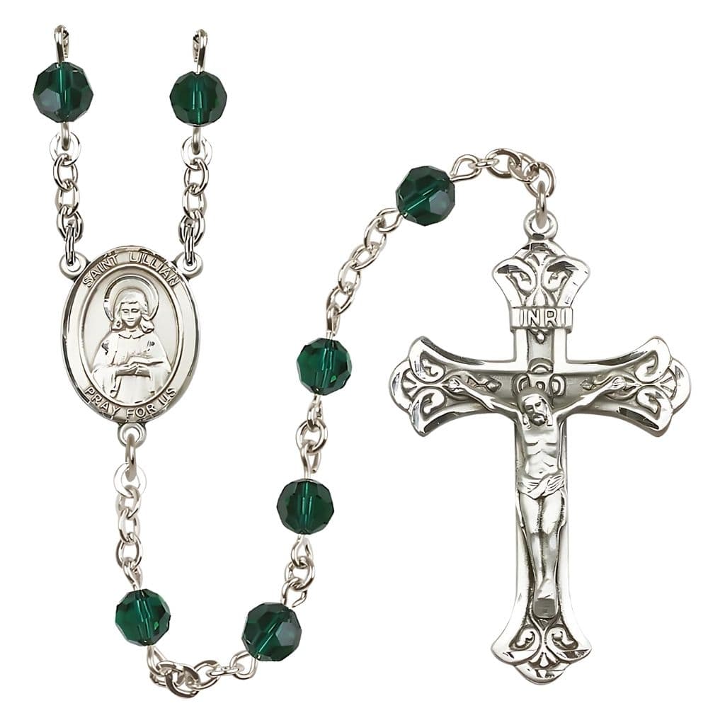 Bliss Lillian Rosary with 6mm Emerald Austrian Crystal Beads and Sterling Silver,
