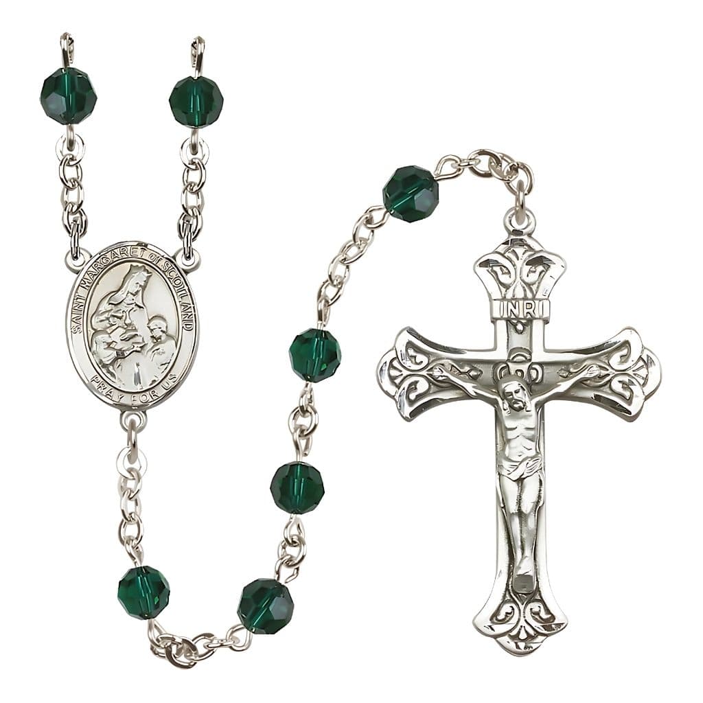 Bliss St. Margaret of Scotland Birthstone Sterling Silver Rosary n Emerald,