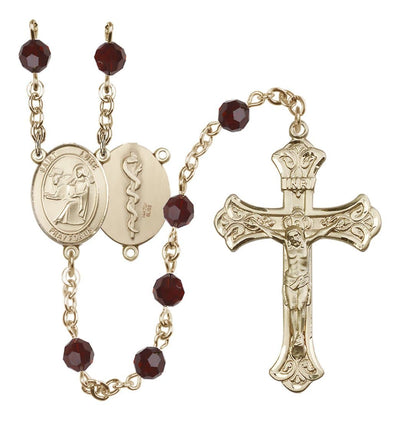 Doctor St Luke Gold-filled Crystal Flared Crucifix Rosary in Garnet, Bliss Manufacturing