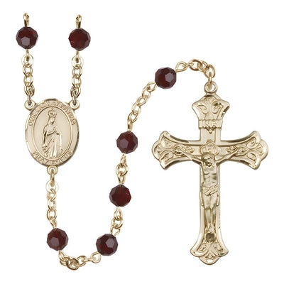 Our Lady of Fatima Engravable Rosary with Gold-filled Crucifix and Centerpiece, Birthstone 6mm Austrian Crystal Garnet Beads for January, Bliss Manufacturing