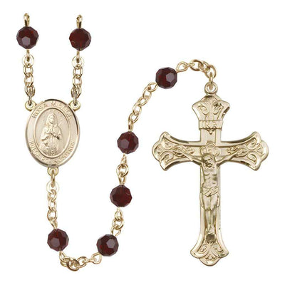 Rosa Mystica Rosary with 14kt Gold Scroll Crucifix and Centerpiece, Birthstone 6mm Austrian Crystal Garnet Beads for January | Bliss Manufacturing