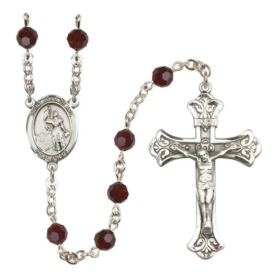 St. Joan of Arc Sterling Silver 6mm Austrian Crystal Rosary in Garnet, Bliss Manufacturing