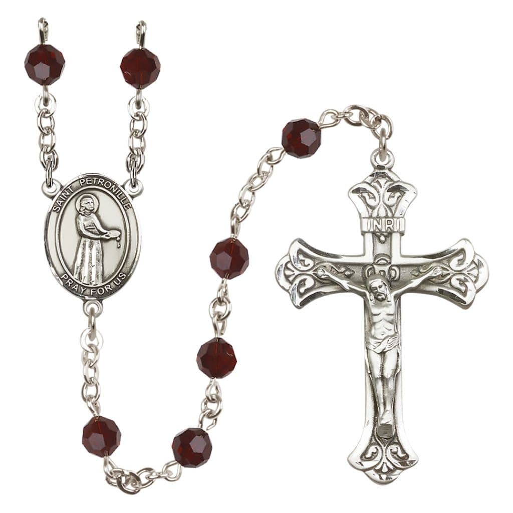 Bliss St. Petronille Rosary with 6mm Garnet Austrian Crystal Beads and Sterling Silver,