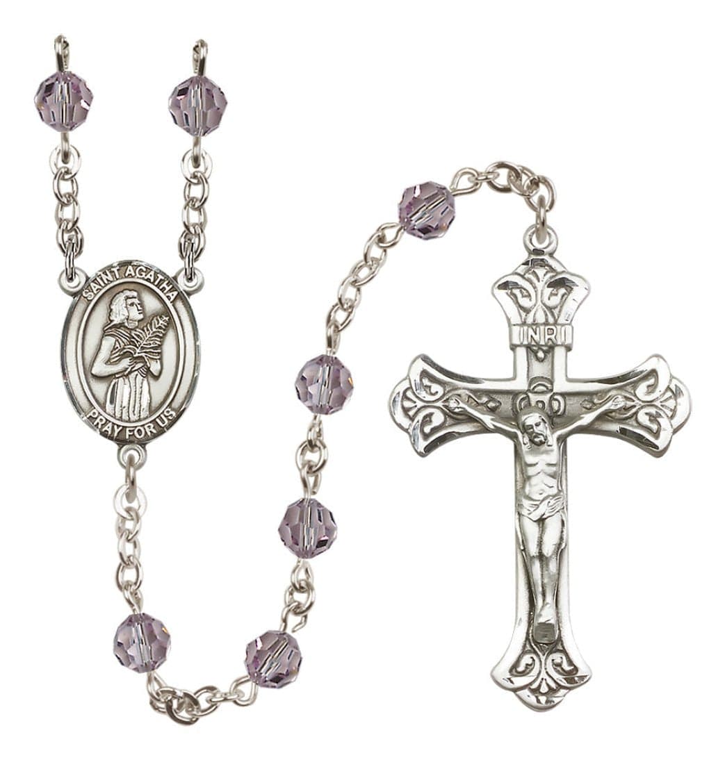  Bliss Sterling Silver 6mm Austrian Crystal Saint Agatha Rosary in Light Amethyst,