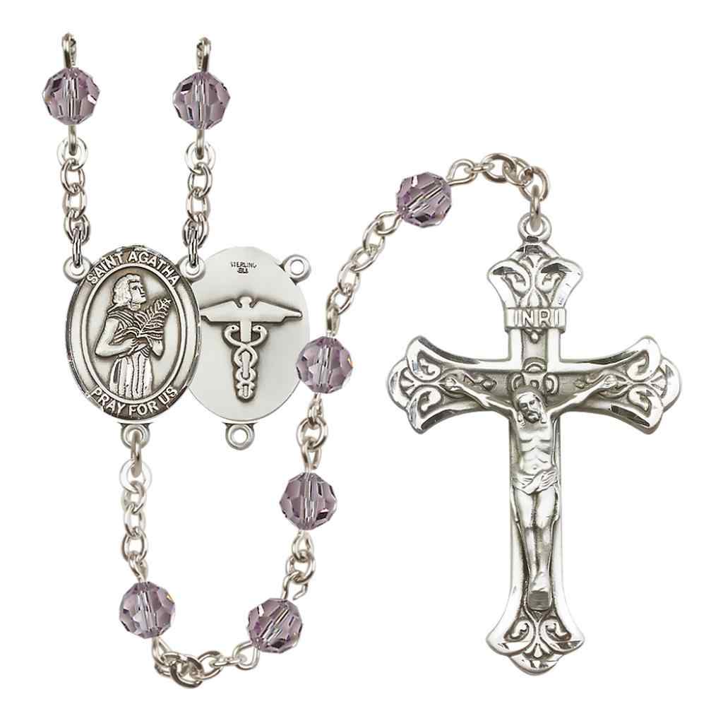 St. Agatha Nurse Sterling Silver 6mm Austrian Crystal Rosary