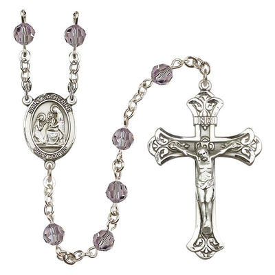 St. Catherine of Siena Engravable Rosary with Sterling Silver Crucifix and Centerpiece, Birthstone 6mm Austrian Crystal Light Amethyst Beads for June, Bliss Manufacturing