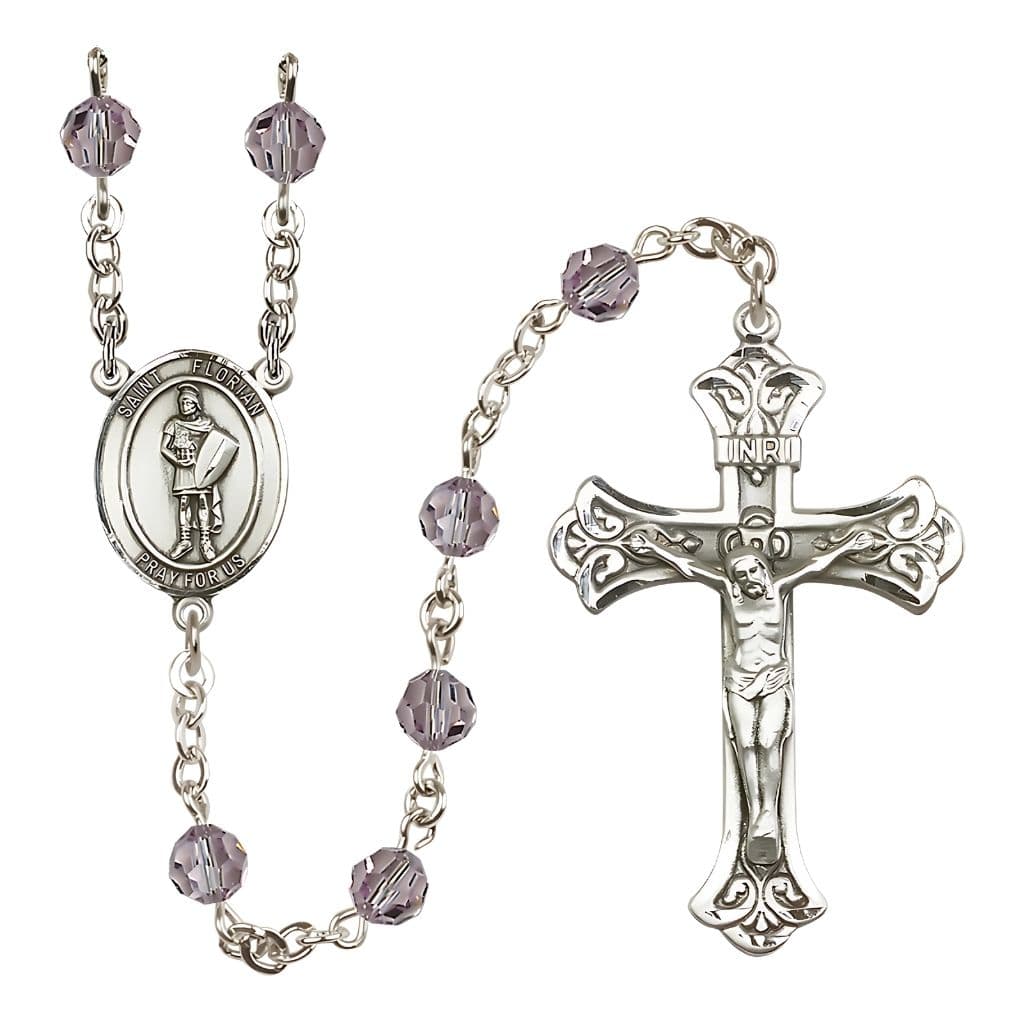 Bliss St Florian Sterling Silver Crystal Flared Crucifix Rosary in Light Amethyst June Birthstone,