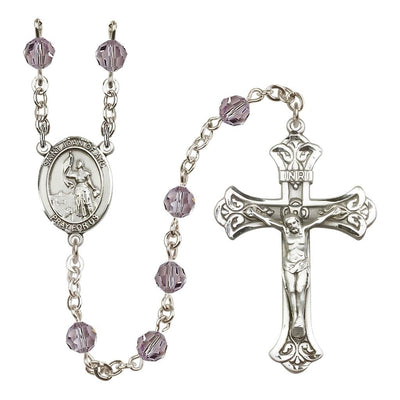 St. Joan of Arc Sterling Silver 6mm Austrian Crystal Rosary in Light Amethyst, Bliss Manufacturing