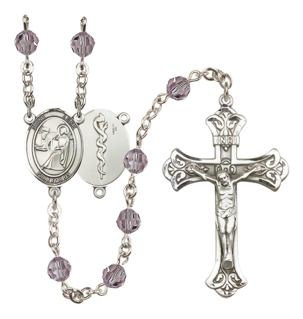 Bliss Doctor St Luke Sterling Silver Crystal Flared Crucifix Rosary in Light Amethyst,