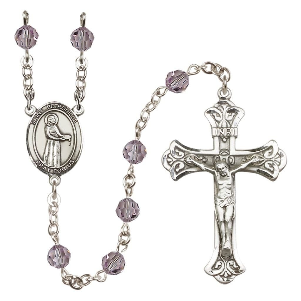 Bliss St. Petronille Rosary with 6mm Light Amethyst Austrian Crystal Beads and Sterling Silver,