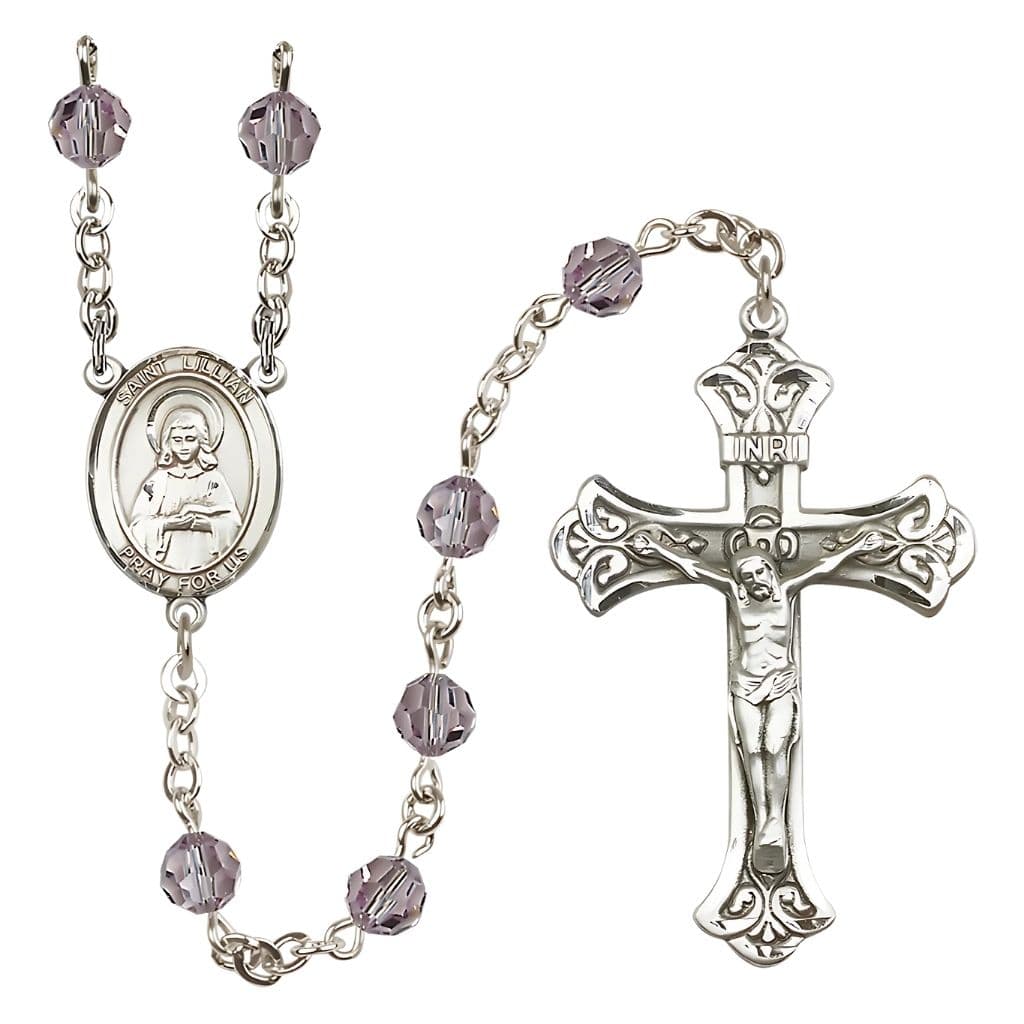 Bliss Lillian Rosary with 6mm Light Amethyst Austrian Crystal Beads and Sterling Silver,