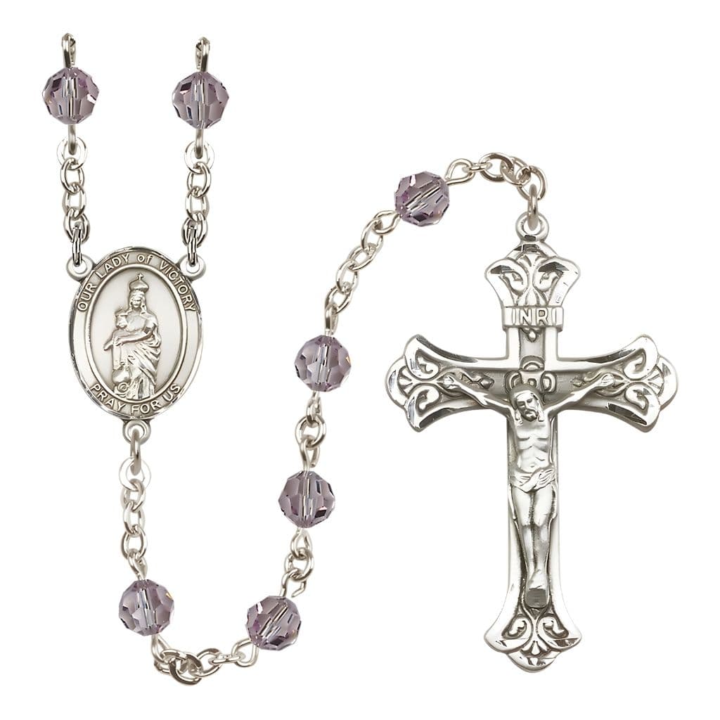 Bliss Our Lady of Victory Sterling Silver June Birthstone Light Amethyst 6mm Austrian Crystal Rosary