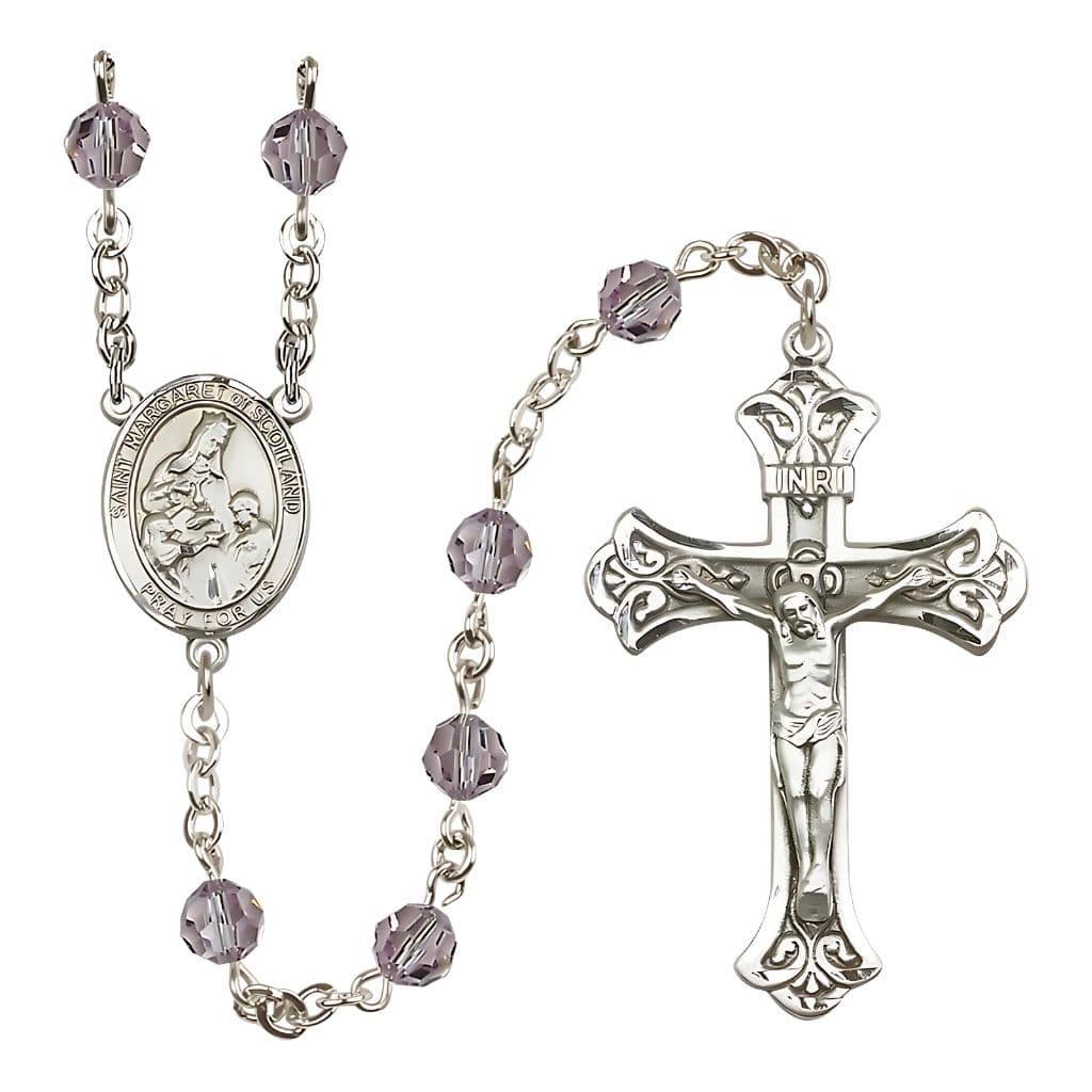 Bliss St. Margaret of Scotland Birthstone Sterling Silver Rosary n Light Amethyst,