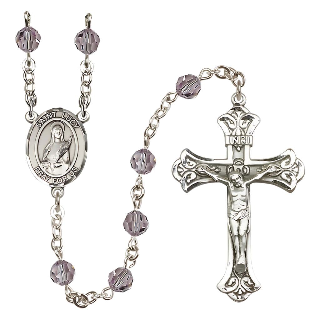 Bliss St. Lucy Rosary with 6mm Light Amethyst Austrian Crystal Beads and Sterling Silver in gift box,