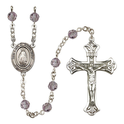 Our Lady of Good Help Sterling Silver 6mm Austrian Crystal Rosary in Light Amethyst, Bliss Manufacturing