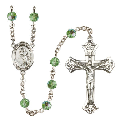 St. Joan of Arc Sterling Silver 6mm Austrian Crystal Rosary in Peridot, Bliss Manufacturing