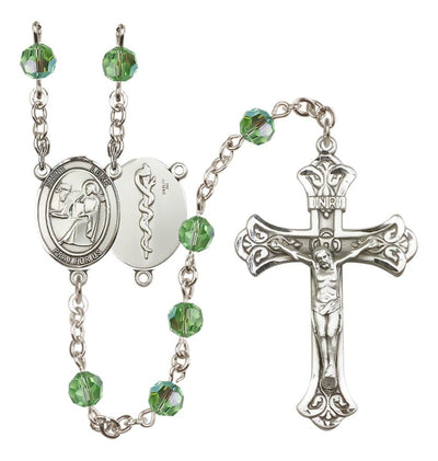 Doctor St Luke Sterling Silver Crystal Flared Crucifix Rosary in Peridot, Bliss Manufacturing
