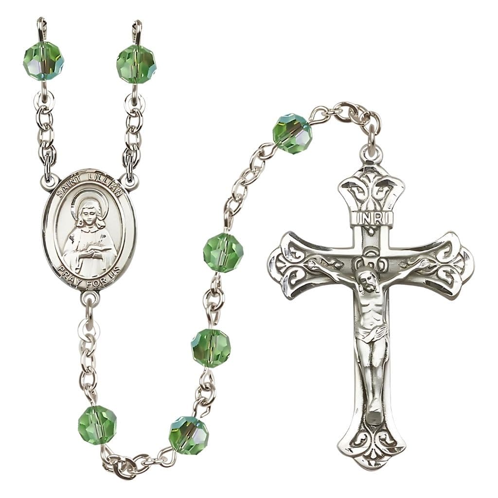 Bliss Lillian Rosary with 6mm Peridot Austrian Crystal Beads and Sterling Silver,