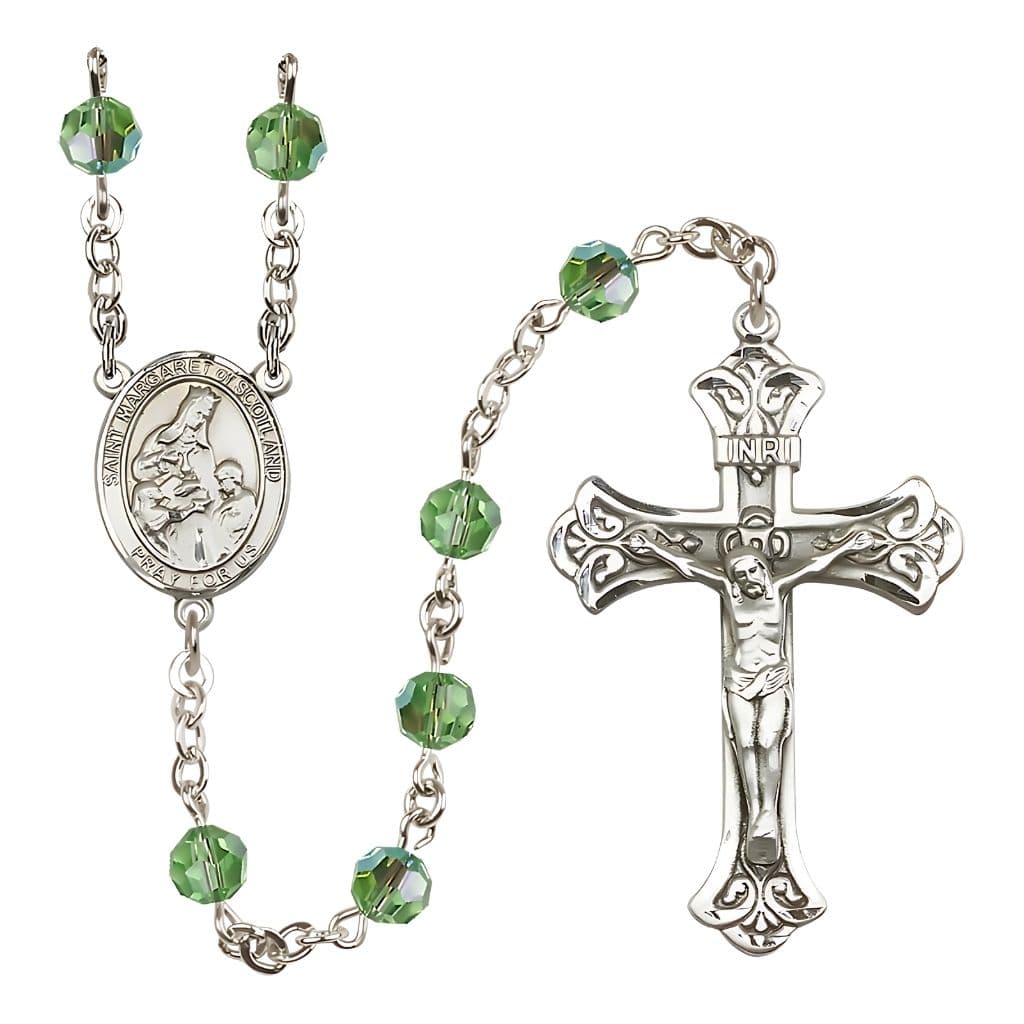 Bliss St. Margaret of Scotland Birthstone Sterling Silver Rosary n Peridot,