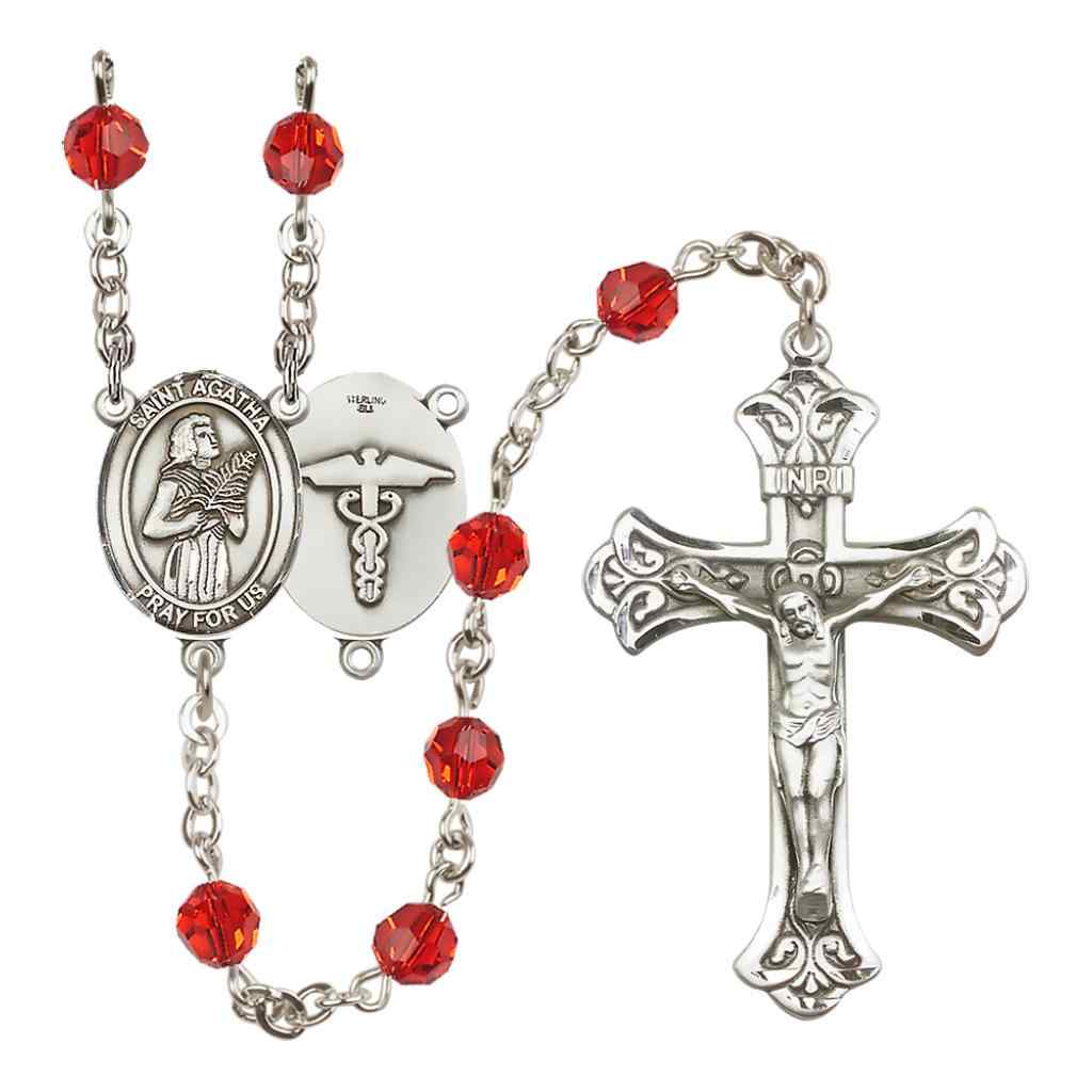 St. Agatha Nurse Sterling Silver 6mm Austrian Crystal Rosary