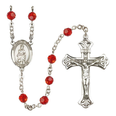 Our Lady of Victory Sterling Silver July Birthstone Ruby 6mm Austrian Crystal Rosary, Bliss Manufacturing