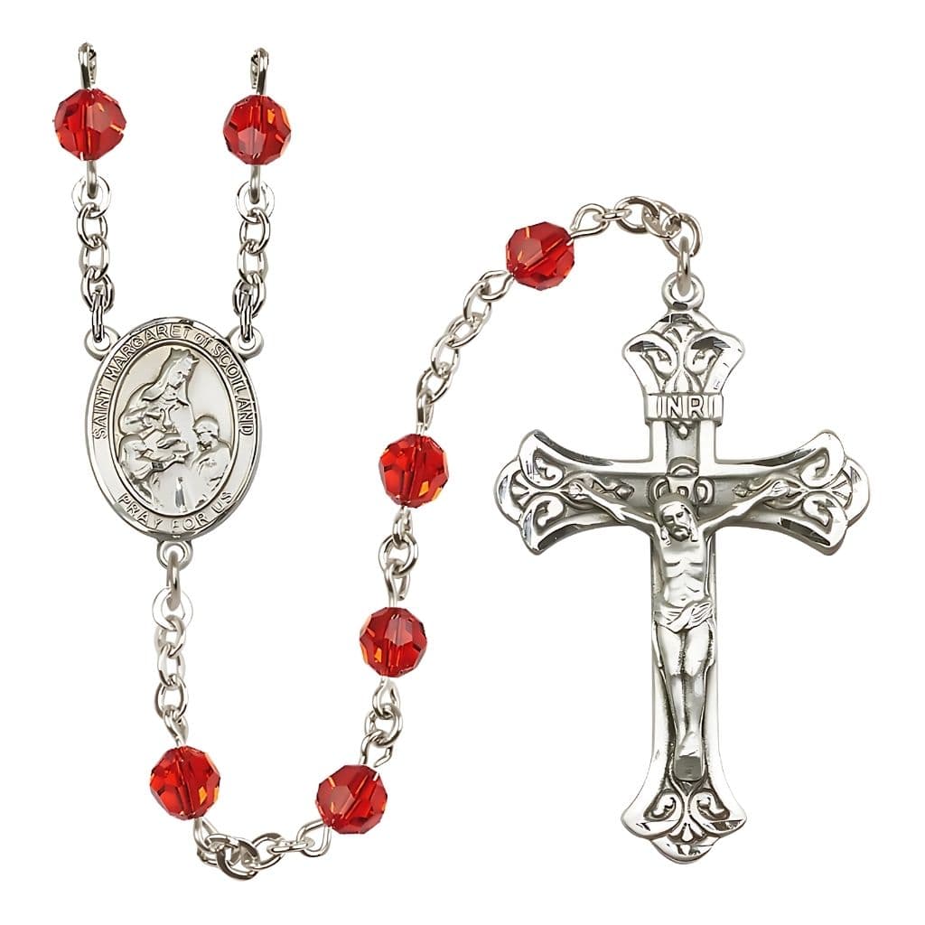 Bliss St. Margaret of Scotland Birthstone Sterling Silver Rosary n Ruby,