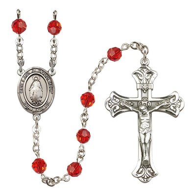 Our Lady of Good Help Sterling Silver 6mm Austrian Crystal Rosary in Ruby, Bliss Manufacturing