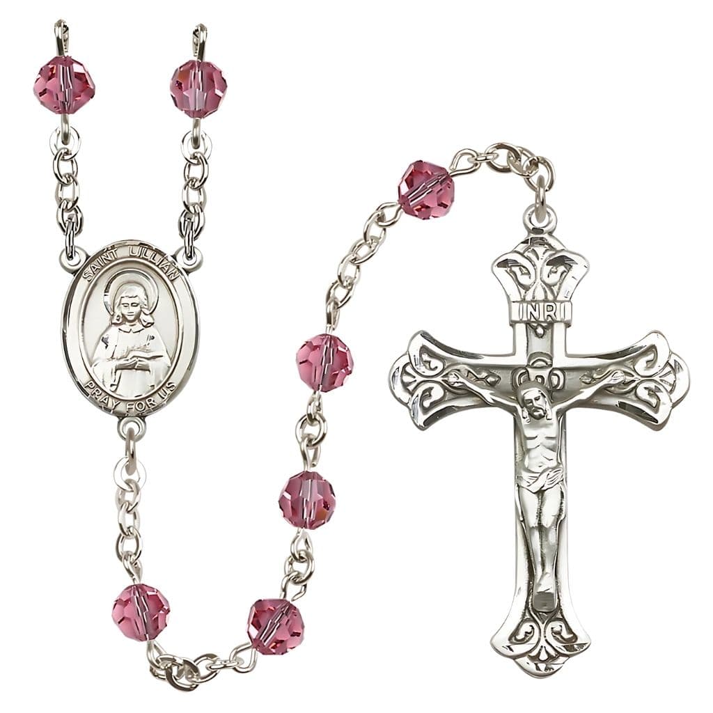 Bliss Lillian Rosary with 6mm Rose Austrian Crystal Beads and Sterling Silver,
