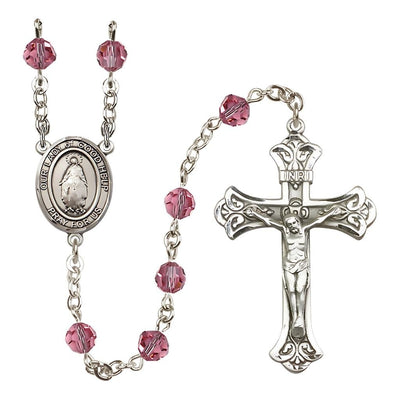 Our Lady of Good Help Sterling Silver 6mm Austrian Crystal Rosary in Rose, Bliss Manufacturing