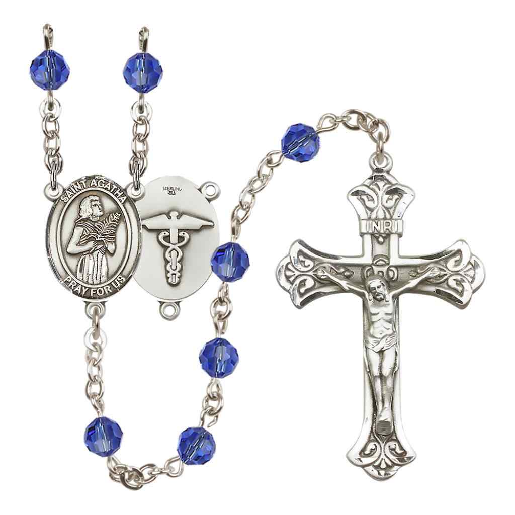 St. Agatha Nurse Sterling Silver 6mm Austrian Crystal Rosary