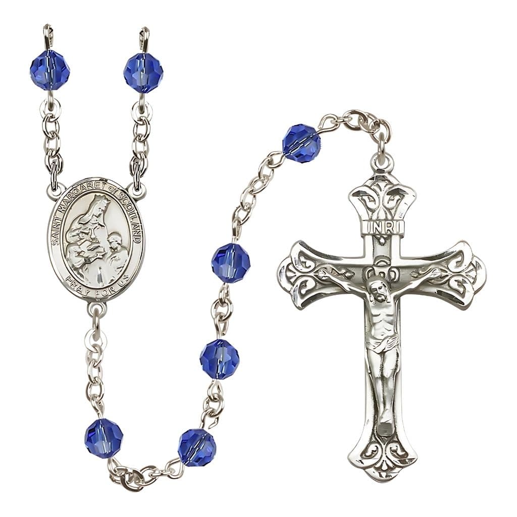 Bliss St. Margaret of Scotland Birthstone Sterling Silver Rosary n Sapphire,