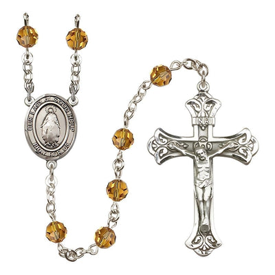 Our Lady of Good Help Sterling Silver 6mm Austrian Crystal Rosary in Topaz, Bliss Manufacturing
