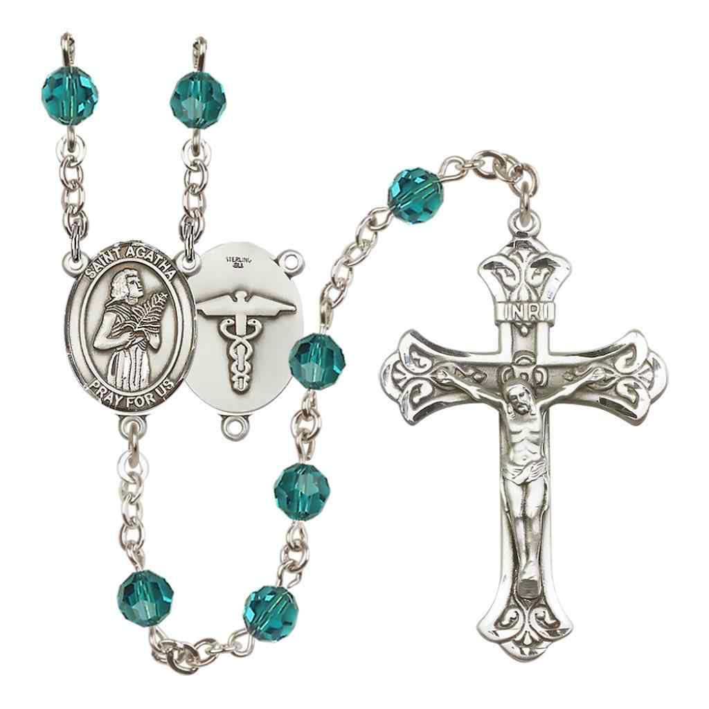 St. Agatha Nurse Sterling Silver 6mm Austrian Crystal Rosary