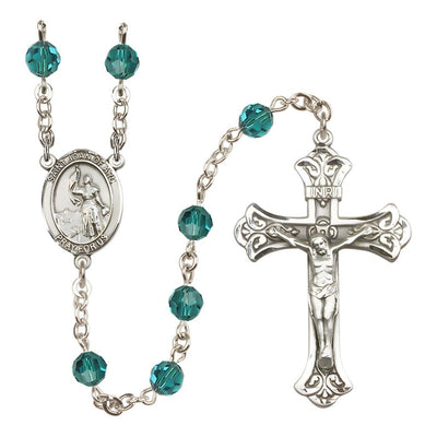 St. Joan of Arc Sterling Silver 6mm Austrian Crystal Rosary in Zircon, Bliss Manufacturing