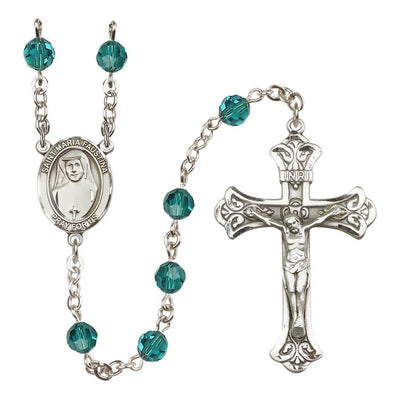 St. Maria Faustina 6mm Austrian Crystal Birthstone Sterling Silver Rosary in Zircon, Bliss Manufacturing