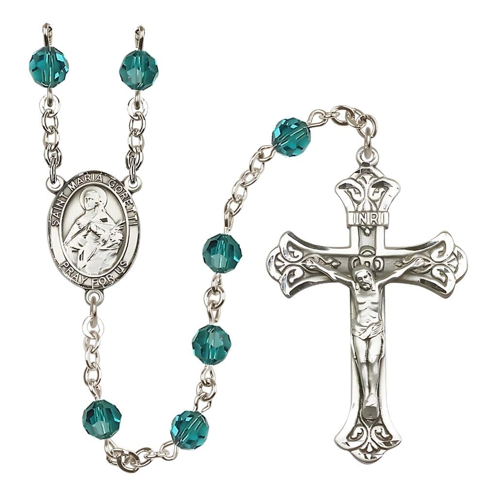 Bliss St. Maria Goretti Sterling Silver 6mm Austrian Crystal Rosary in Zircon,