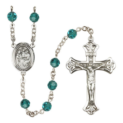 Holy Family Engravable Rosary with Sterling Silver Crucifix and Centerpiece, Birthstone 6mm Austrian Crystal Zircon Beads for December, Bliss Manufacturing