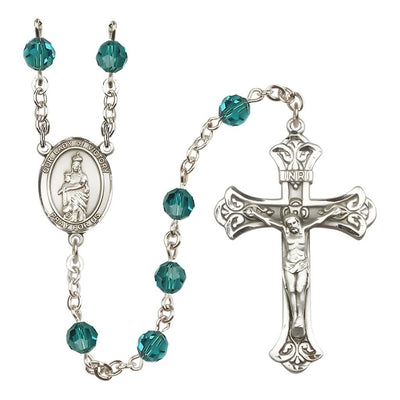 Our Lady of Victory Sterling Silver December Birthstone Zircon 6mm Austrian Crystal Rosary, Bliss Manufacturing