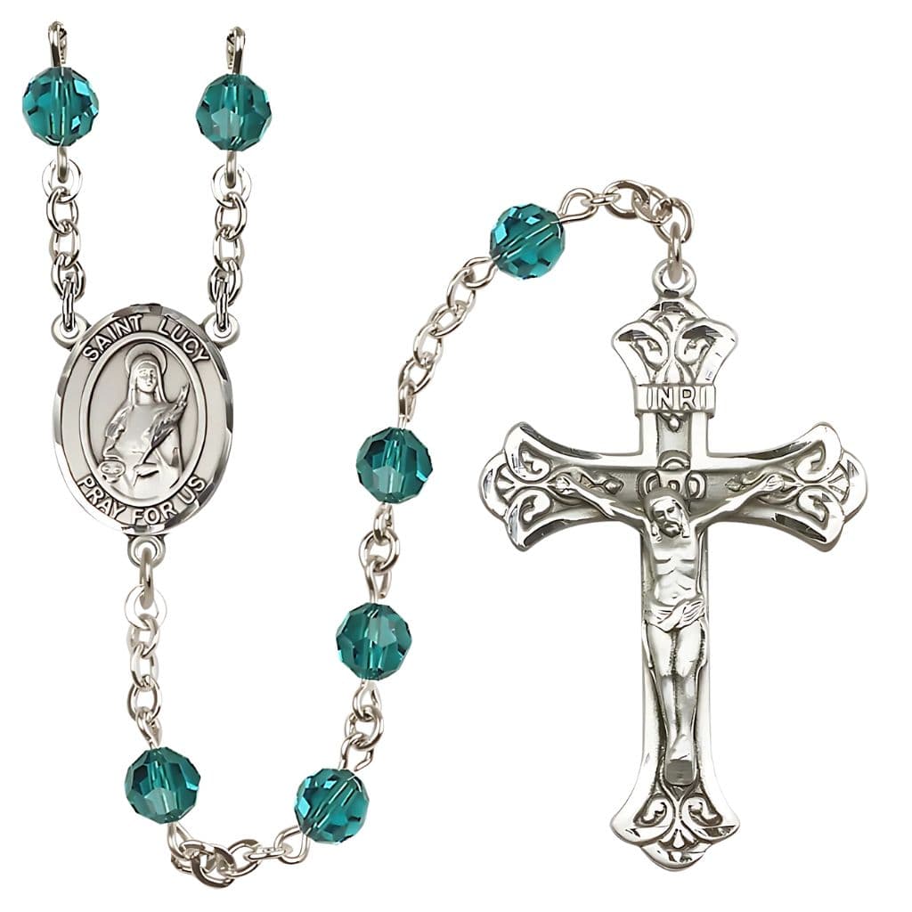 Bliss St. Lucy Rosary with 6mm Zircon Austrian Crystal Beads and Sterling Silver in gift box,