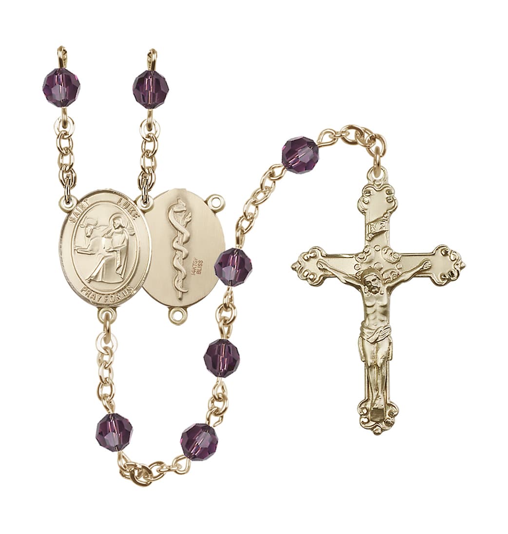 Bliss St Luke the Apostle Doctor Gold-filled Amethyst Crystal Ornate Rosary,