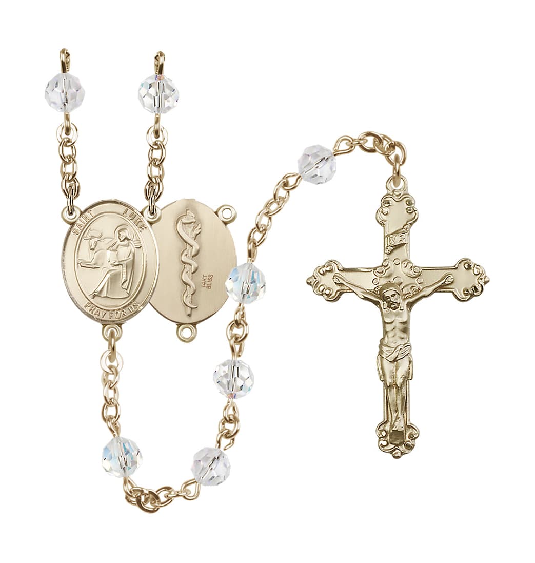 Bliss St Luke the Apostle Doctor Gold-filled Crystal Ornate Rosary,