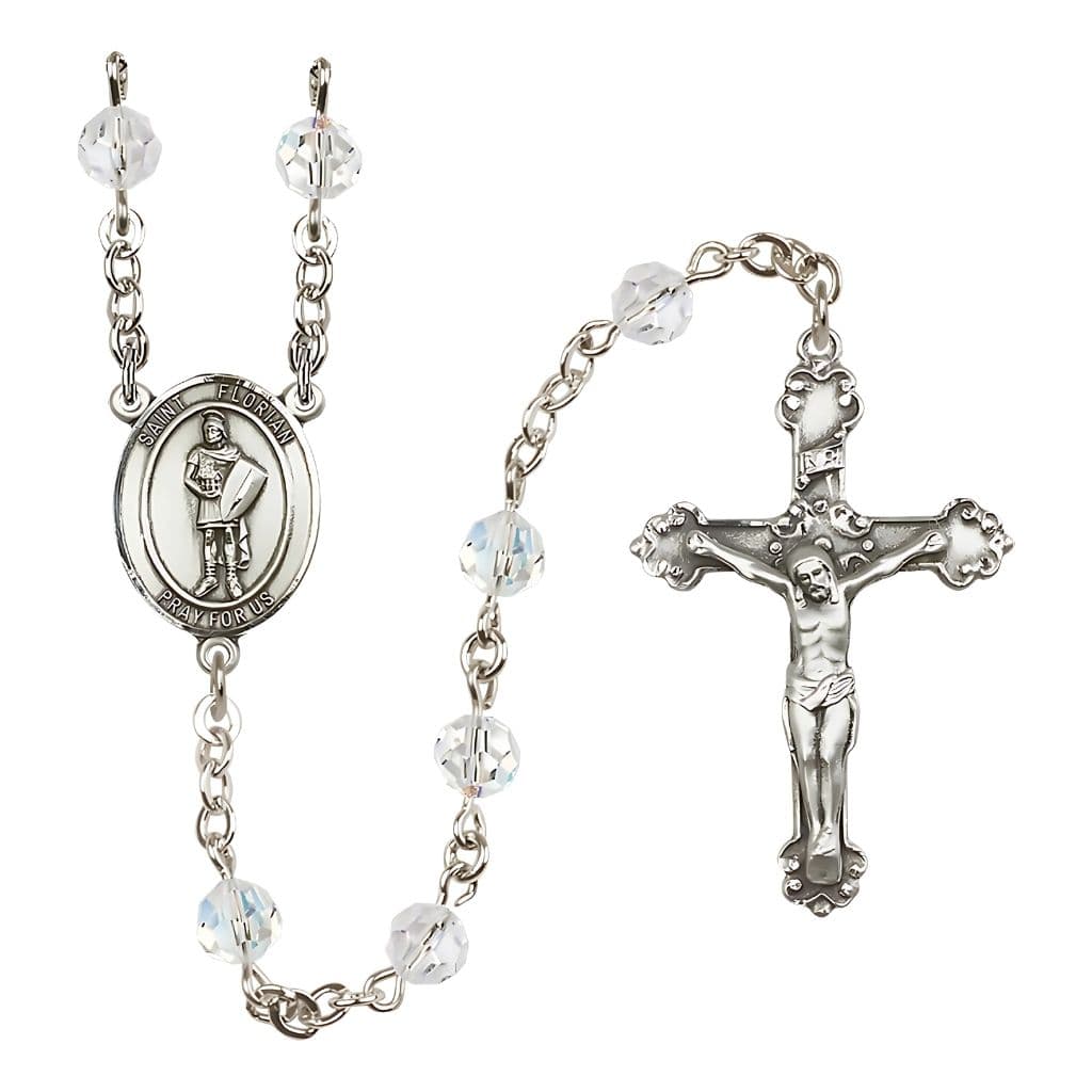 Bliss St Florian Sterling Silver 6mm Round Austrian Crystal Rosary in Crystal April Birthstone,