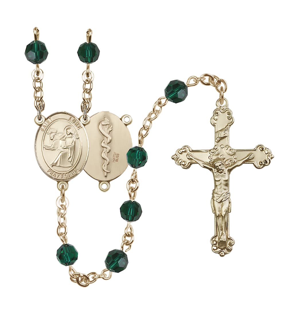 Bliss St Luke the Apostle Doctor Gold-filled Emerald Crystal Ornate Rosary,